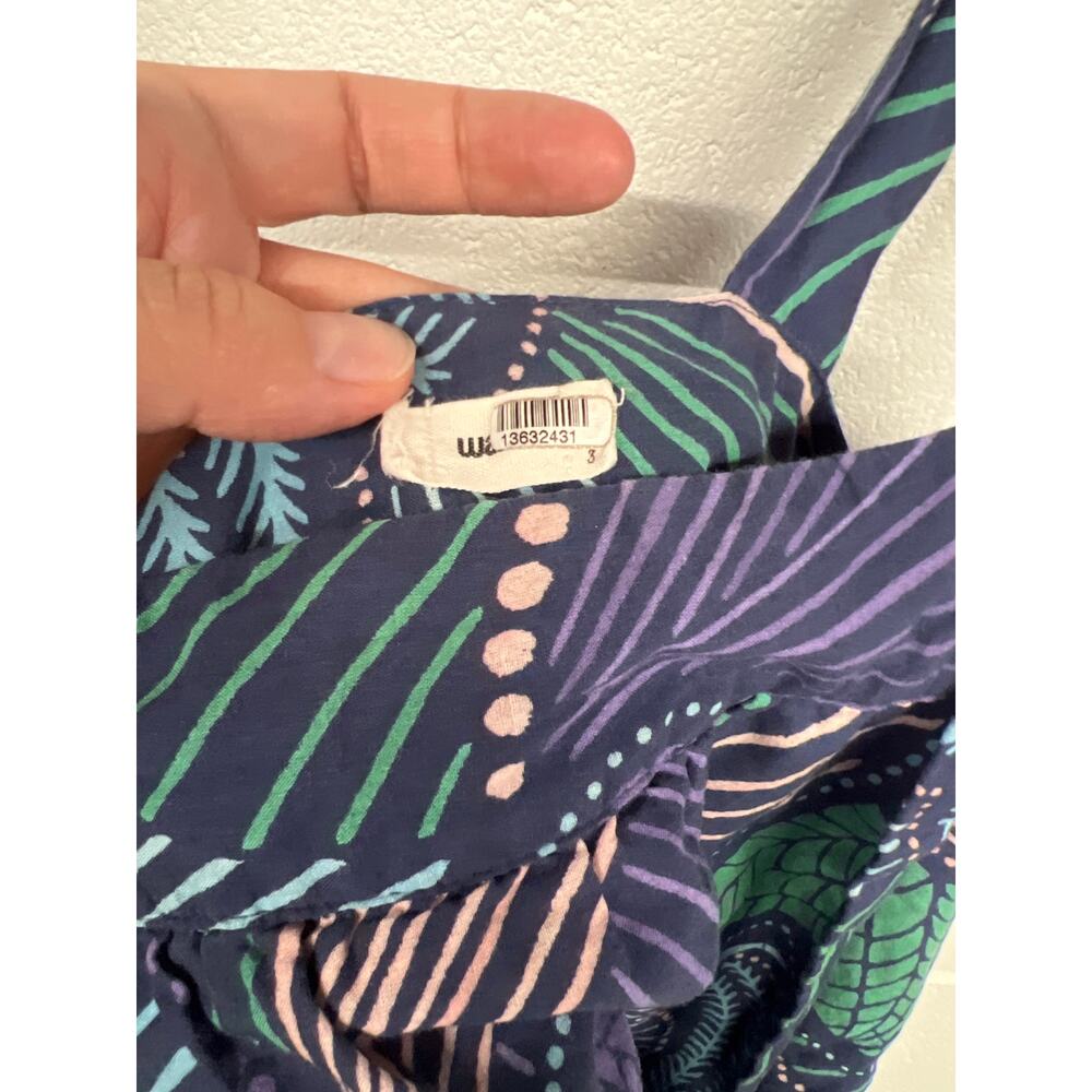 Warm  3/Large Purple Green Floral Tie Strap Square Neck Crop Woodstock Tank Top - Picture 6 of 8